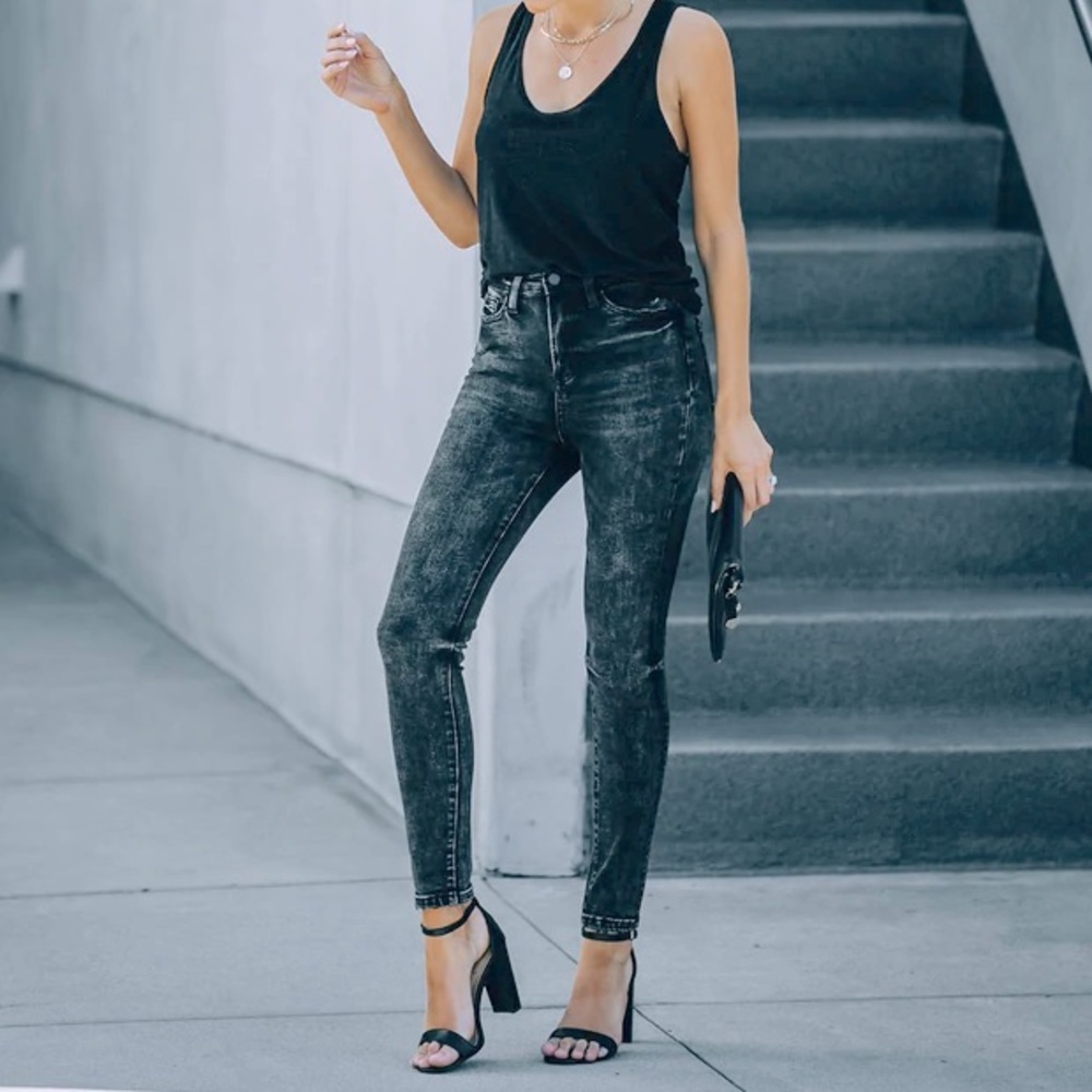 Black, high waisted, acid wash Jean